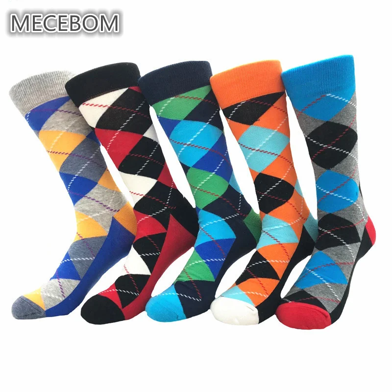 

5 pair/lot Women Art Socks Funny Cotton Unisex Business British Style Colorful Plaid Comfortable Fashion Female Socks 39o