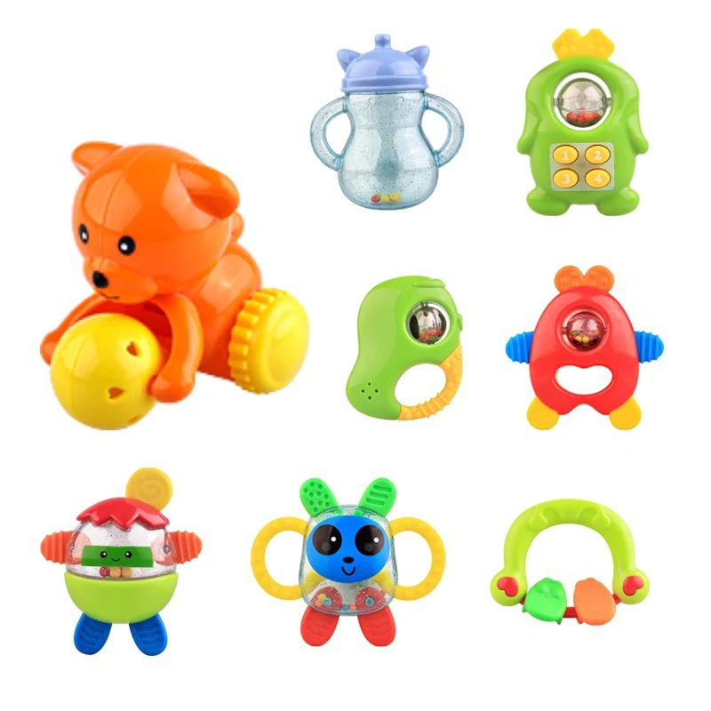 

3-12,13-24 Months 8 PCS/SET Plastic Rattle Baby Mobile Toys And Baby Teether Educational Toys Gift Brinquedo With Original Box