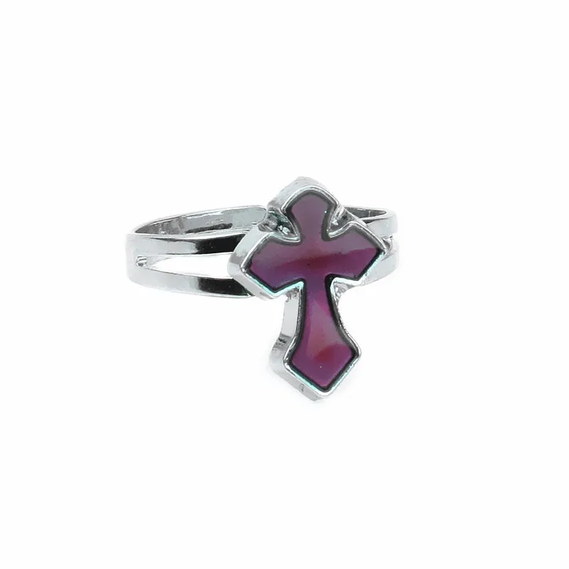 Color Change Mood Ring Temperature Emotion Feeling Ring Cross Adjustable Opening Rings For Women