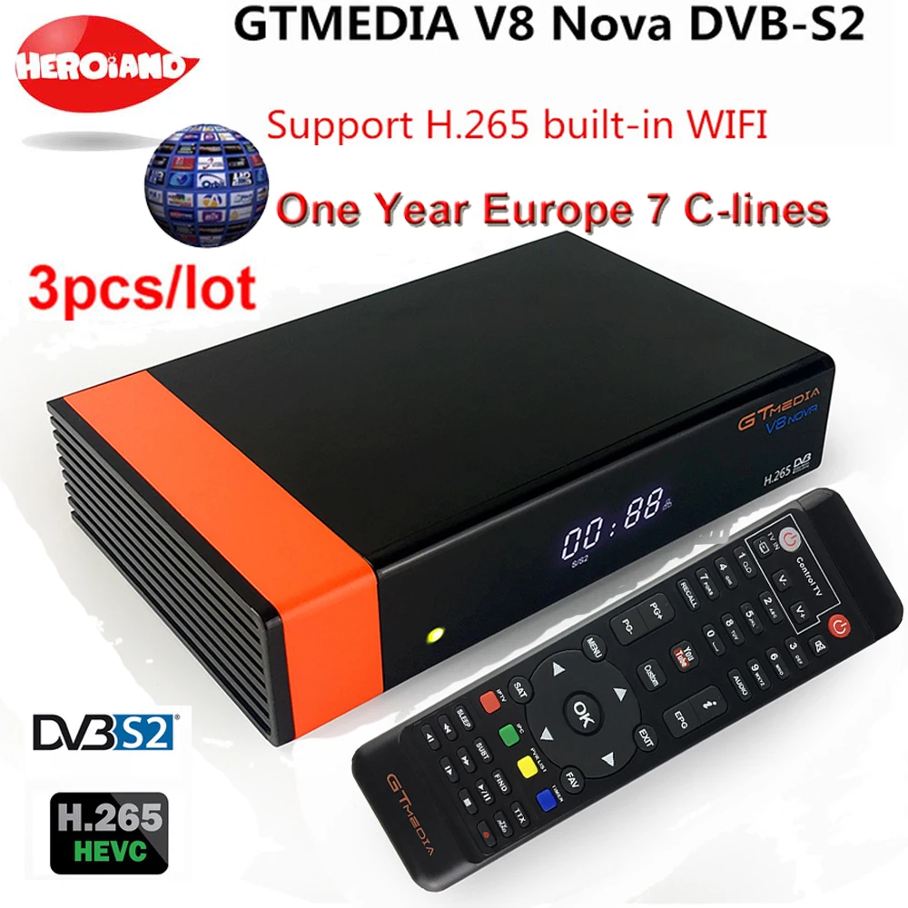 

3PCS GT Media V8 Nova DVB-S2 Freesat Satellite Receiver V8 Super Version H.265 WIFI+1Year Europe Spain PT DE PO Cline TV decoder