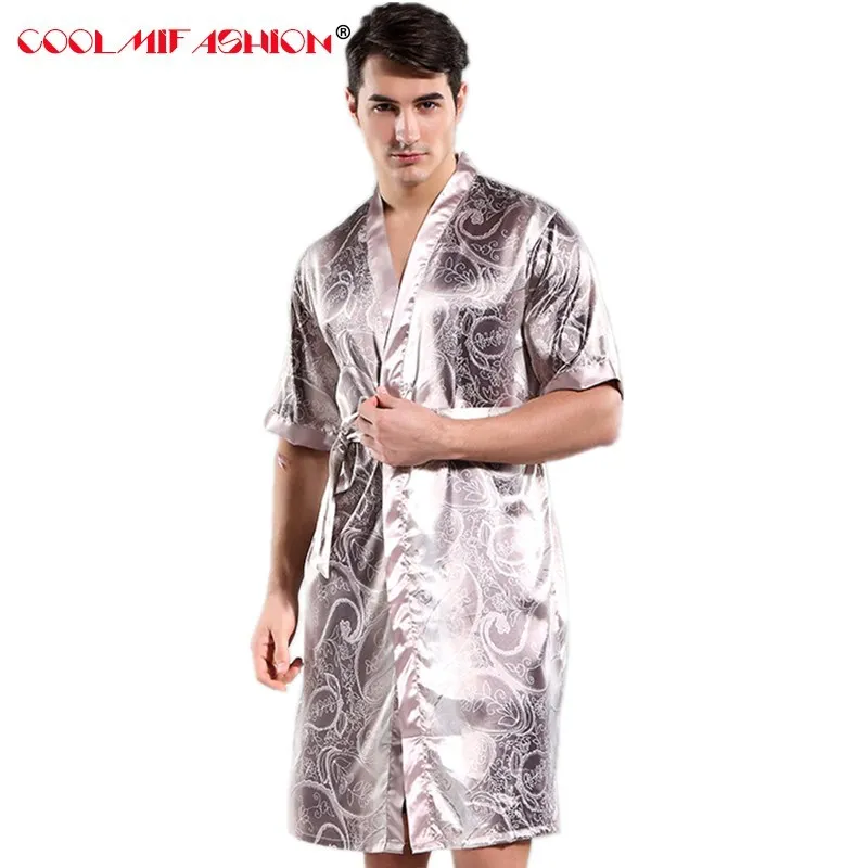 

CooLMiFashion Men Satin Silk Robes Male Bath Robe Casual Home Clothing Man Sleepwear roupao de banho peignoir homme Nightgown