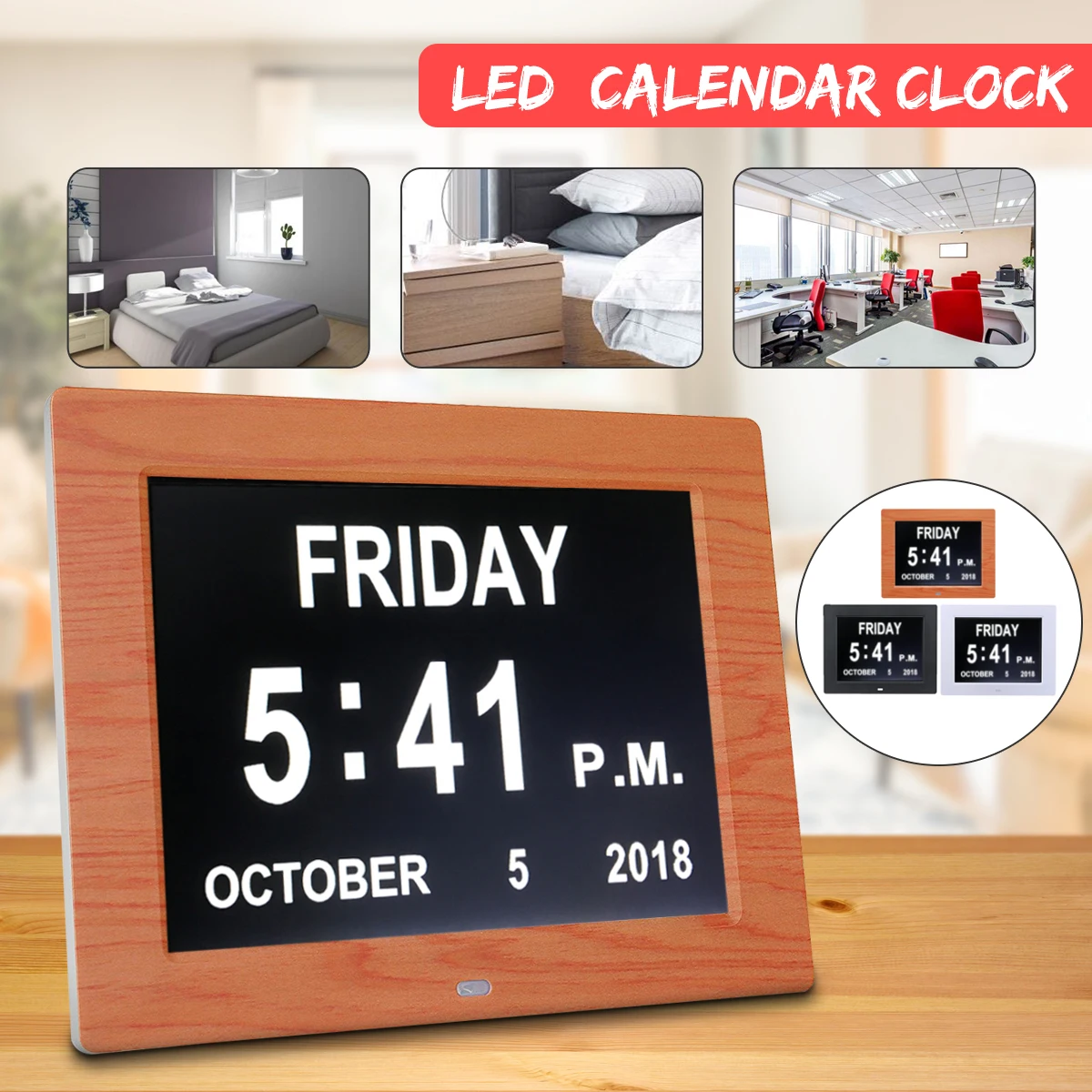 

7inche LED Dementia Digital Calendar Day/Week/Month/Year Clock Stand Photo Frame Large Wall Clock Calendar Alarm Day/Night Mode