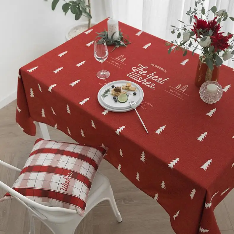 

Nordic Red Plaid Tablecloth Christmas Tree New Year Fireworks Dust Waterproof Thicken Rectangular and Round Wedding Table Cloth