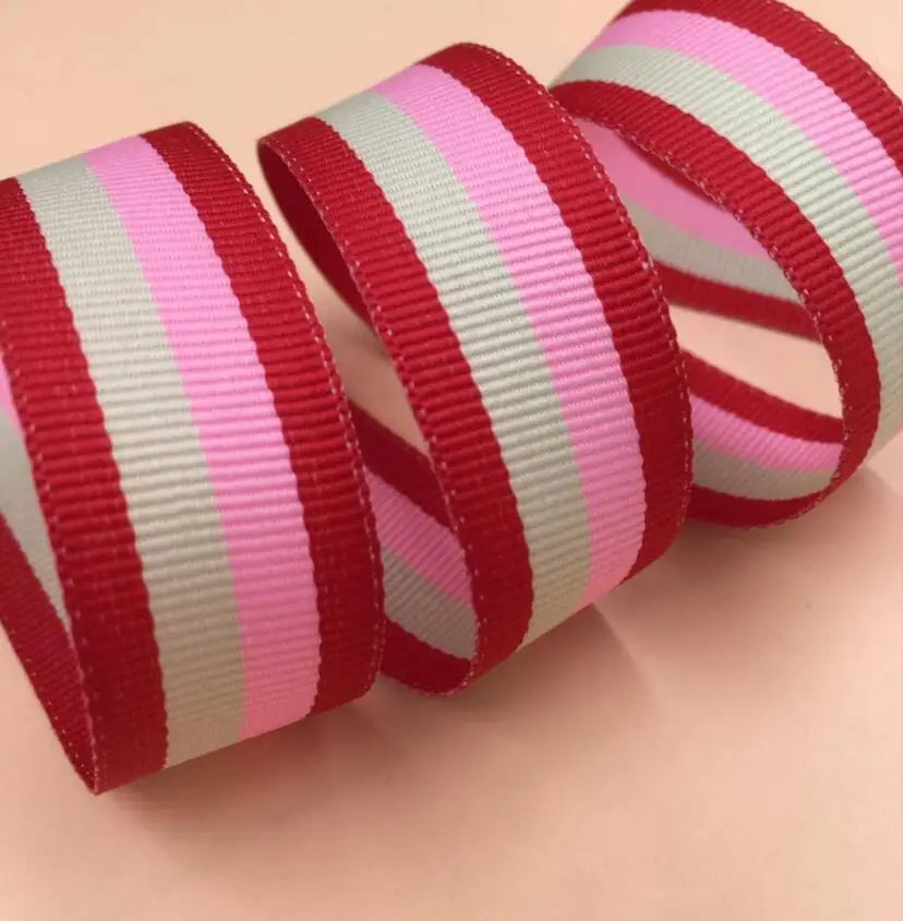(10 ярдов/партия) 3/4 &quot20 мм 2 см красный/кремовый/Розовый полосы Grosgrain ленты