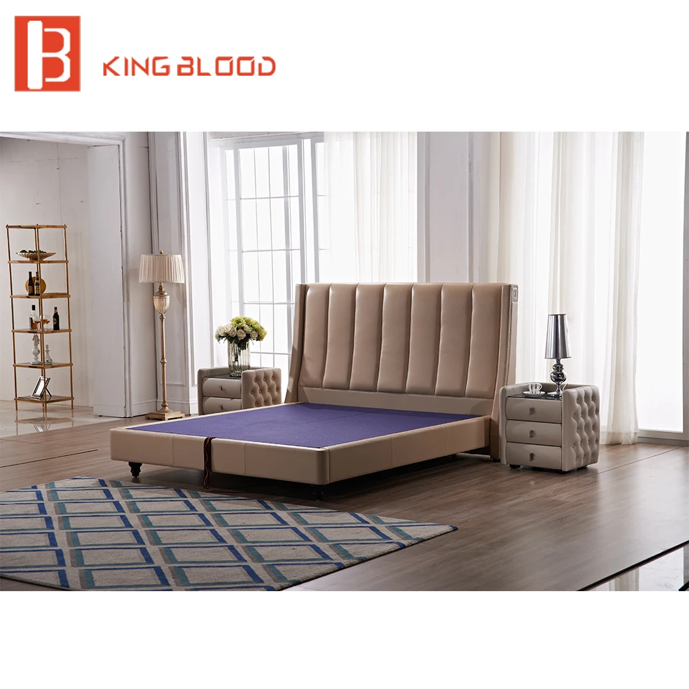 أحدث الإيطالي نمط الملكة حجم السرير لل نوم مجموعة جلد طبيعي