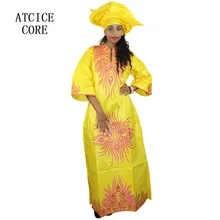 Африканские платья для женщин Базен riche вышивка дизайн платье длинное с шарфом A056