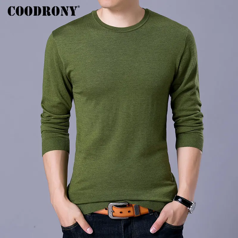 Армейский зеленый Бренд COODRONY, мужской свитер, Вязанная одежда, мужская уличная одежда, Классический Повседневный пуловер с круглым вырезом, мужские шерстяные свитера на осень и зиму, 91055 - Цвет: Армейский зеленый