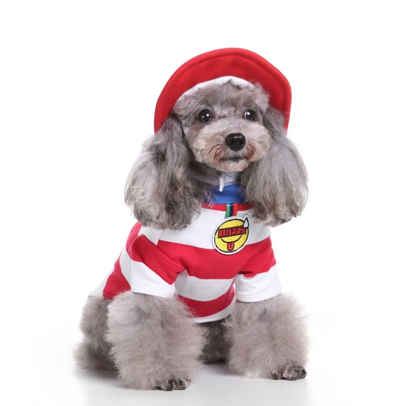 Собака Щенок красно-белые полоски коллекции Holy Hound Pet dog Костюм Рождественская Одежда для собак наборы