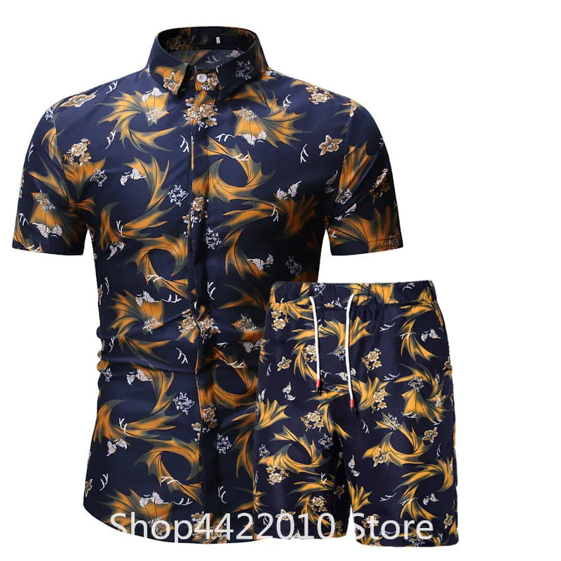

fashion men clothes set summer Flower tshirt men slim fit casual t shirt men cotton short sleeve T-shirt sportwaer tracksuit 5XL