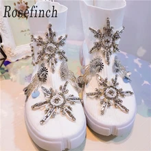 Новые белые кроссовки со стразами; женская обувь ручной работы с драгоценными камнями; модная повседневная прогулочная обувь; WK127