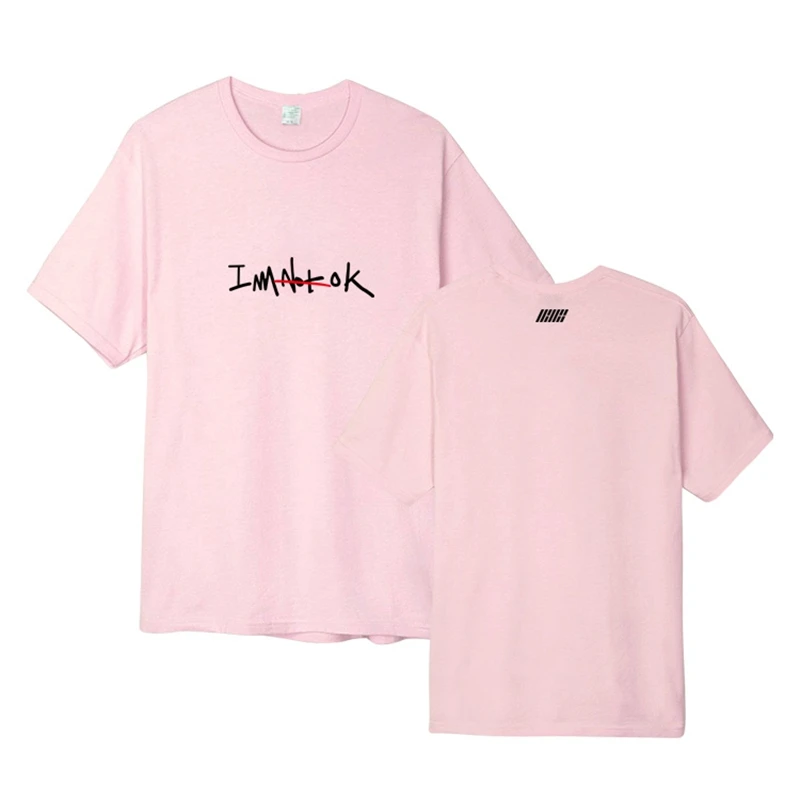 Summer style ikon album new kids i'm ok same printing o neck short sleeve t shirt kpop k-pop unisex loose unisex t-shirt (2)