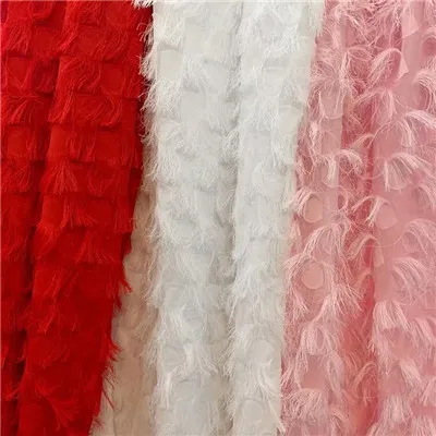 

Exquisite cut flower three-dimensional feather tassel fabric Perspective texture mesh fashion fabric HG01