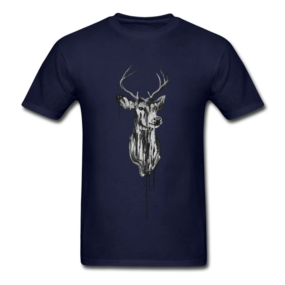 Crewneck Deer Head Cotton Fabric Men T Shirt Summer Short Sleeve Tops Tees Slim Fit Printing Tops Shirt Free Shipping Deer Head navy
