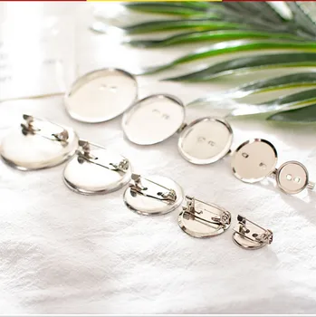 

50 Pcs Metal Rhodium 13/20/23/ 30/35 mm Round Brooch Base Cabochon Blanks Trays with Brooch Pins Cameo Cabochon Base Setting