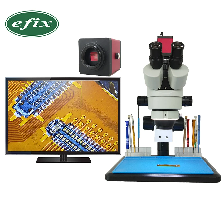 

efix 7~45x Continuous Zoom Trinocular Stereo Soldering Microscope 13MP HDMI VGA HD Camera Workbench Mobile Phone Repair