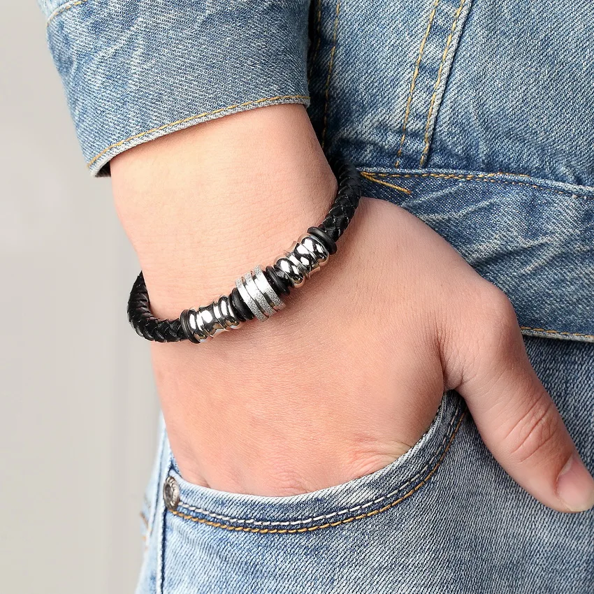 Браслеты из натуральной кожи нержавеющая сталь 19 см 21 см|bracelets for|leather bracelets for