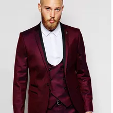 Костюм жениха смокинг для жениха бордовый пиджак, мужские костюмы для шафера блейзер(пиджак+ брюки+ галстук+ жилет) B987