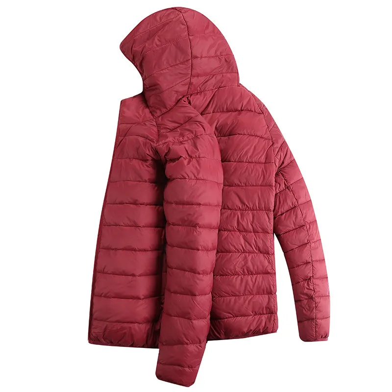 Осенне-зимняя повседневная ультратонкая куртка мужская теплая пуховая хлопковая парка пальто с капюшоном уличная дышащая куртка-бомбер водонепроницаемые куртки - Цвет: Burgundy Hooded
