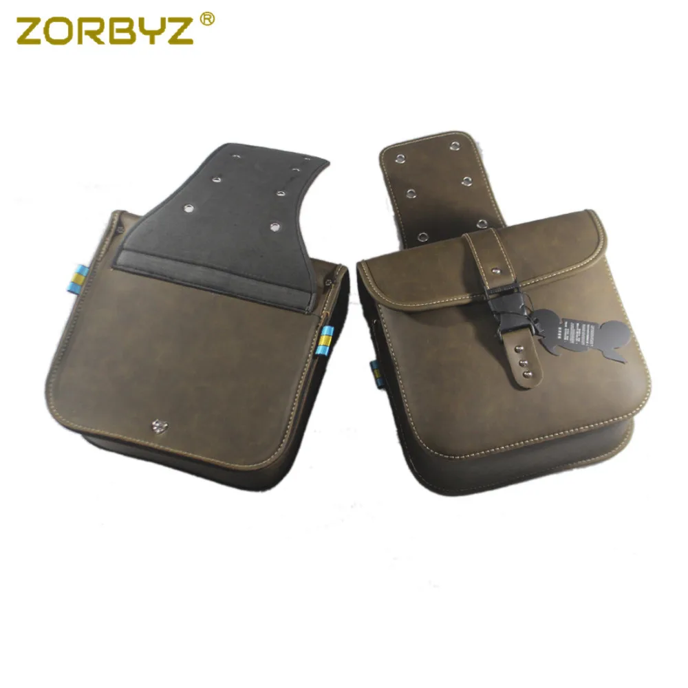 

ZORBYZ Motorcycle Tea Faux Leather Saddlebag Panniers Saddle Side Tool Bags For Harley Honda Cafe Racer Bobber Custom