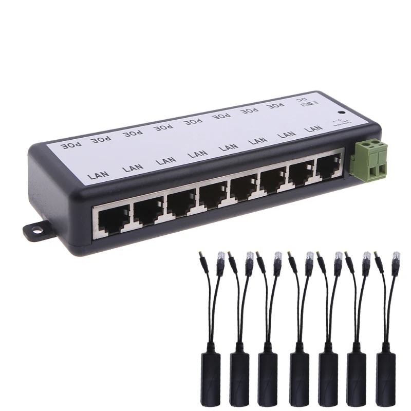 8 Port POE Injector For CCTV Surveillance IP Cameras Power Over Ethernet Adapter New