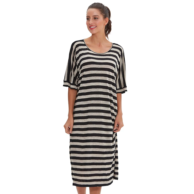knitted dress linen cotton dress stripe dress plus size pregnant woman dress M30201
