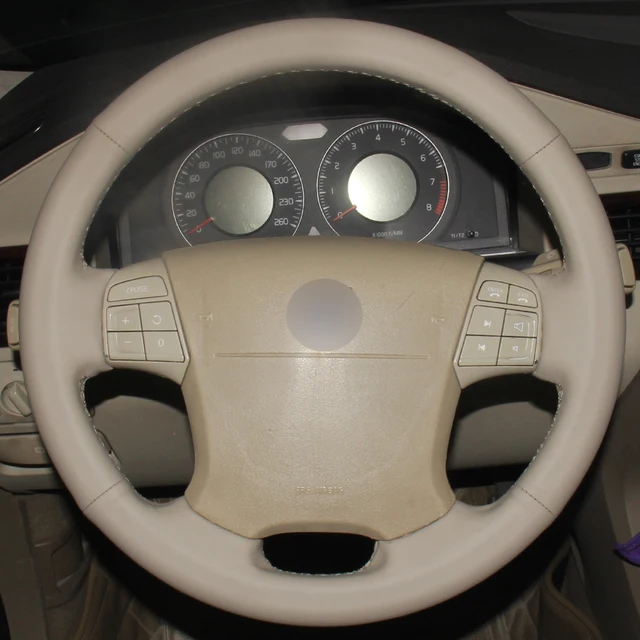 Beige Natural Leather Car Steering Wheel Cover for Volvo S80 2006 2009