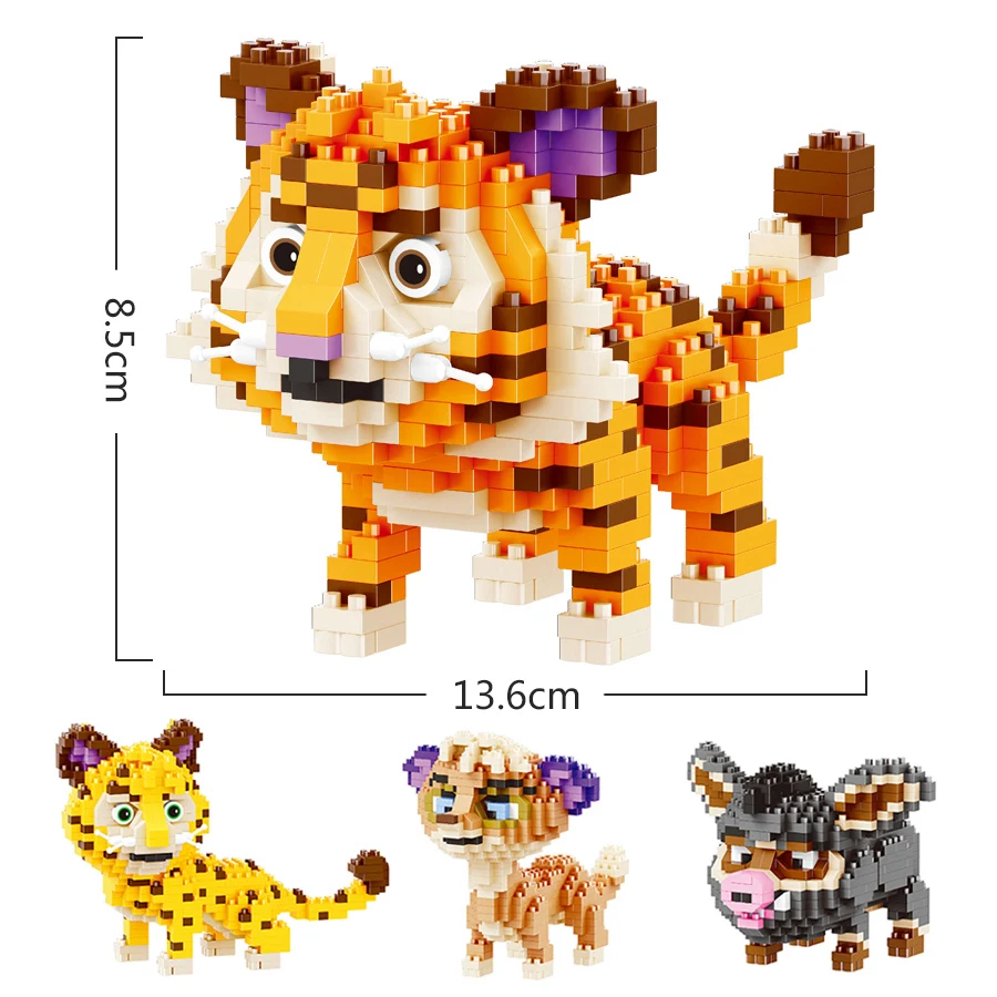 Мини-строительные блоки маленькие игрушки из частей Тигр Леопард братья строительные блоки детские подарки