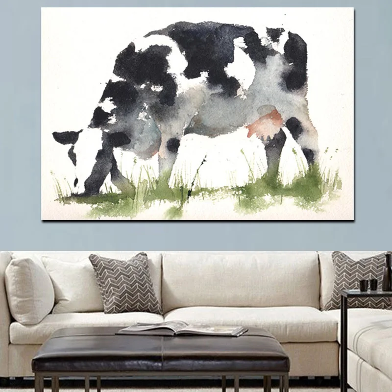 HD Print Abstract Cow Eating Grass Animals Oil Painting on Canvas Pop Art Wall Hang Picture For Living Room Sofa Cuadros Decor (4)