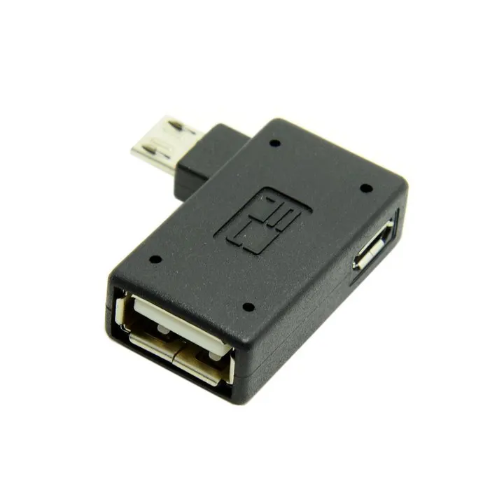 90 градусов левый и правый угловой Micro USB 2 0 хост адаптер OTG черный цвет с Power для Android