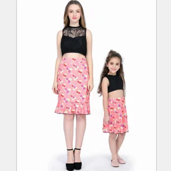

Mother Daughter Set Vest+skirt 2pcs Family Matching Outfits Women Mommy Me Girl Clothes Suits Patchwork Lace Fashion Clothing