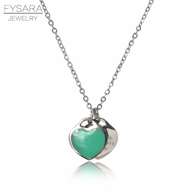 

FYSAFA Green/Pink FOREVER LOVE Letter Pendant Necklace Statement Choker Enamel Luxury Double Heart Short Necklace For Women Gift