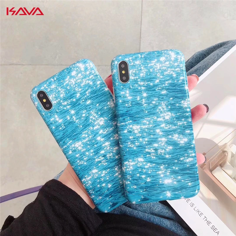 

New Fashion Water ripple road Case For iphone 6 6S 7 8 Plus X XR XS Max Silica gel personality Anti-fall Blue waves phone Cover
