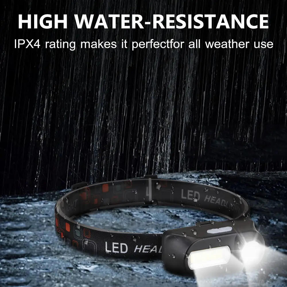 COB + фонарь XPE Головной фонарик USB Перезаряжаемый 18650 Мини светодиодный Кемпинг