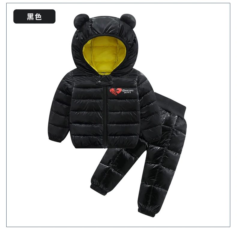 Г. Зимний теплый комплект одежды для детей, стильные пуховые хлопковые пальто с медведем для маленьких девочек Зимний комбинезон, детский комплект одежды куртки с капюшоном+ брюки