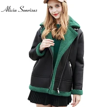 Новинка, кожаная женская зимняя куртка, новинка, красное пальто из искусственной овчины, 4 цвета, Кашемировое толстое пальто из искусственной кожи с мехом AS3713