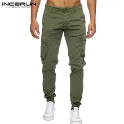 INCERUN новые мужские брюки-карго нескольких карман хлопок бегунов повседневные брюки мужские дышащие в стиле милитари длинные штаны 2018 плюс