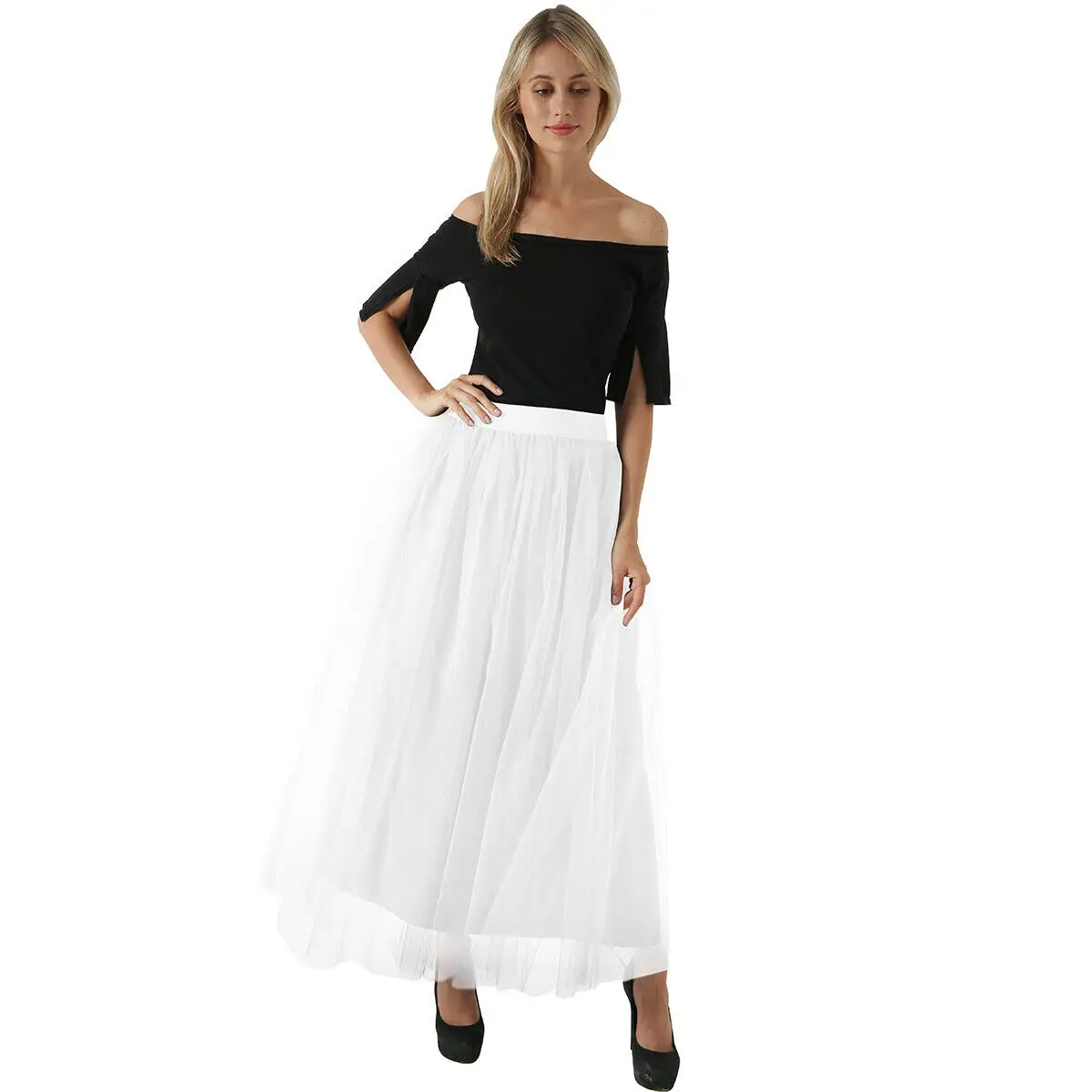 Для женщин летние длинные 4 слоя тюль платье с юбкой-пачкой Нижняя юбка кринолин дамы с высокой талией в стиле бохо пляжные однотонные юбки для - Цвет: Белый