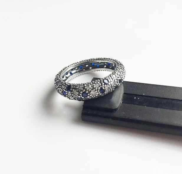 Fashion Band Cosmic Stars Rings For Women Men 925 Sterling Silver Fashion Band Cosmic Stars Rings For Women Men 925 Sterling Silver Midnight Blue Cz Wedding Ring With Brand Logo In Bridal Jewelry Sets From
