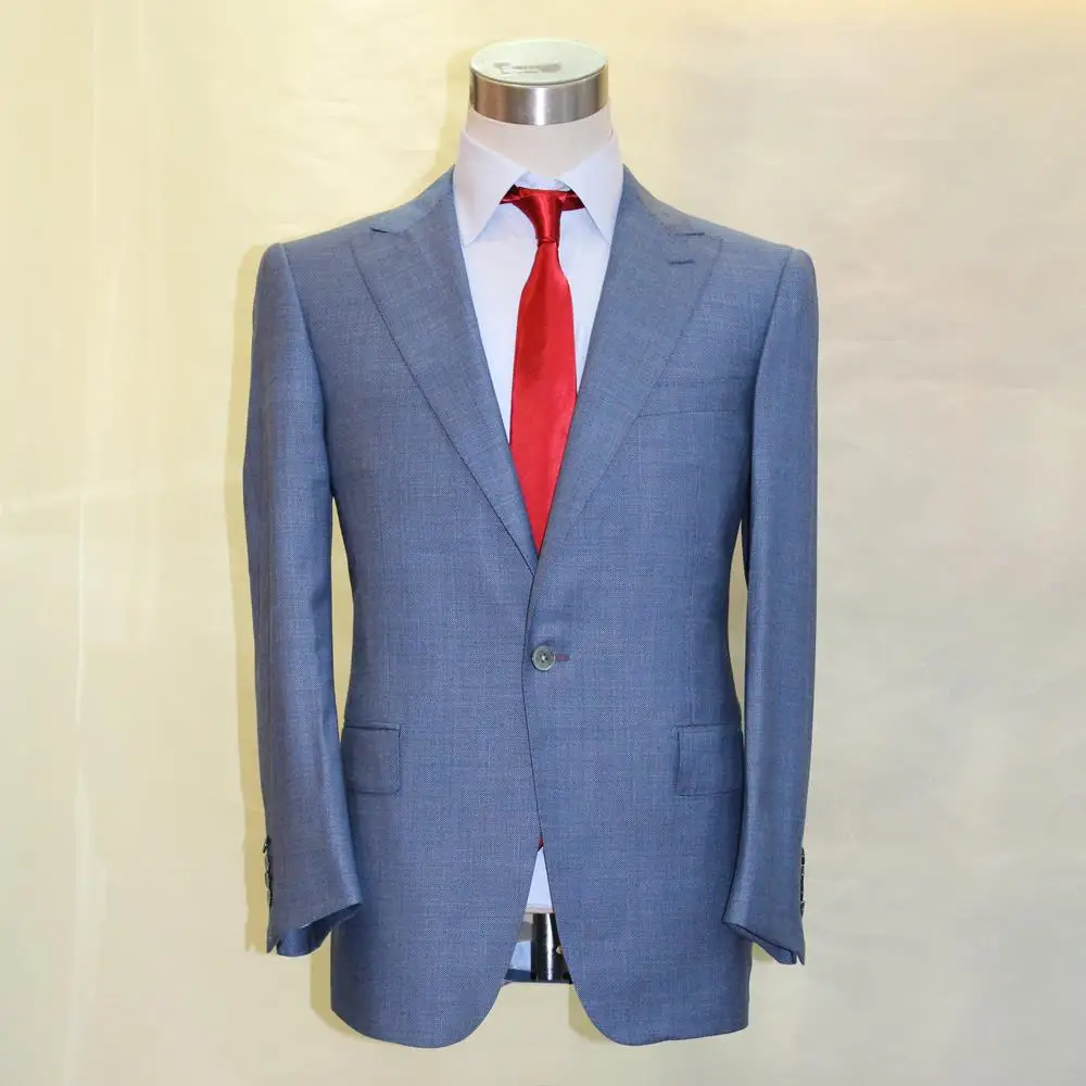 A Double Breasted Shawl Collar Vest Bird Eye Blue Wool Man's Business Casual Fashion Designer