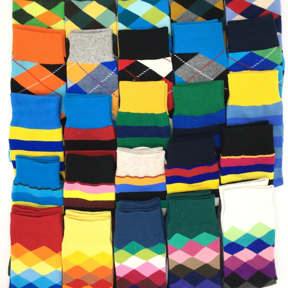 Мужские носки премиум-класса из чесаного хлопка классические носки с Разноцветными полосками носки для бизнеса забавные Носки с рисунком