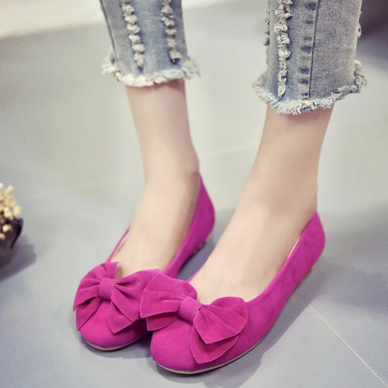 

2016 Spring Autumn New Casual Shoes Shallow Mouth Single Shoes Women Peas Shoes Soft Bottom Round Bow Shoes O1582