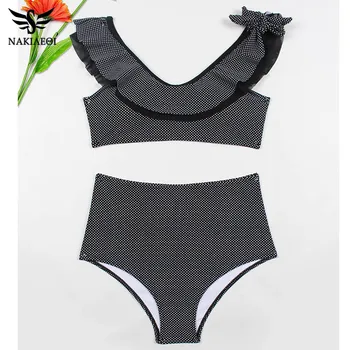 

NAKIAEOI 2019 Sexy High Waist Bikini Women Swimwear Push Up Swimsuit Ruffle Bathing Suit Dot Biquinis Summer Beach Wear Female