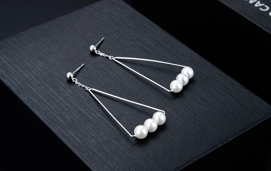 ORSA JEWELS чистое серебро 925, треугольная форма, жемчужные женские длинные висячие серьги из стерлингового серебра, новые серьги, ювелирные украшения SE152-P