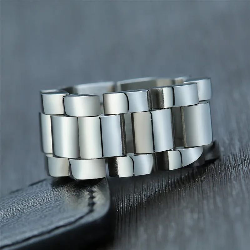 

ZORCVENS Stylish Mens 10MM Chunky Chain Rings High Polished Stainless Steel Wedding Bands Alliance anel masculino