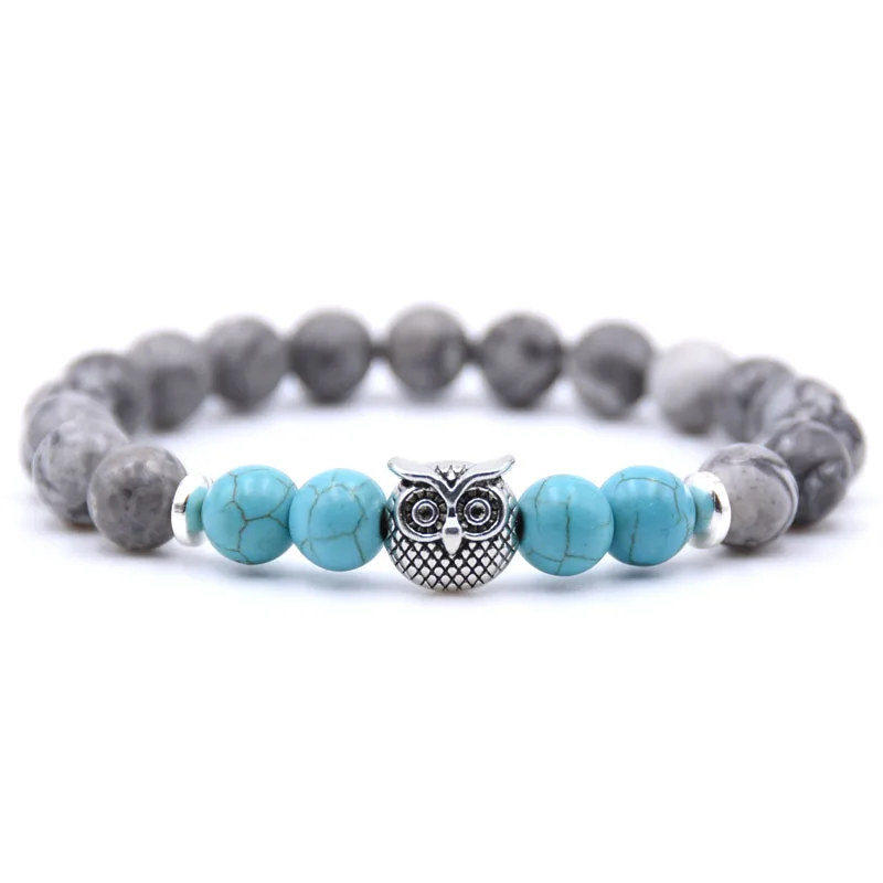 

Kang hua 2019 Trendy color 8mm Stone Bracelet Zinc alloy owl 11 styles Bracelets For Men&Women personality Jewelry