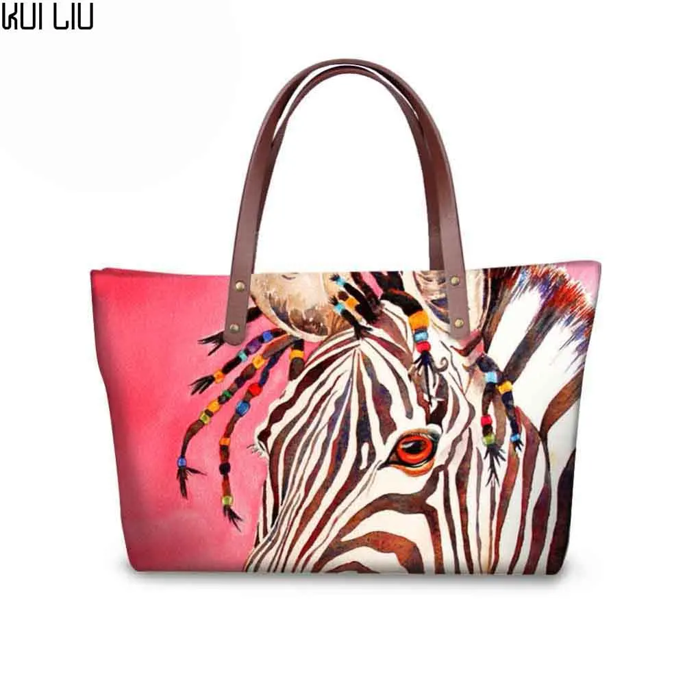 3D الوردي زيبرا اللوحة الفاخرة النساء أكياس التسوق للماء حقائب السفر التسوق للفتيات حقيبة Bolso موهير الأعلى مقبض حقيبة