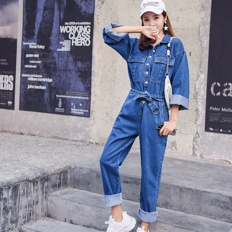 

Fashion women casual loose jean overalls full length