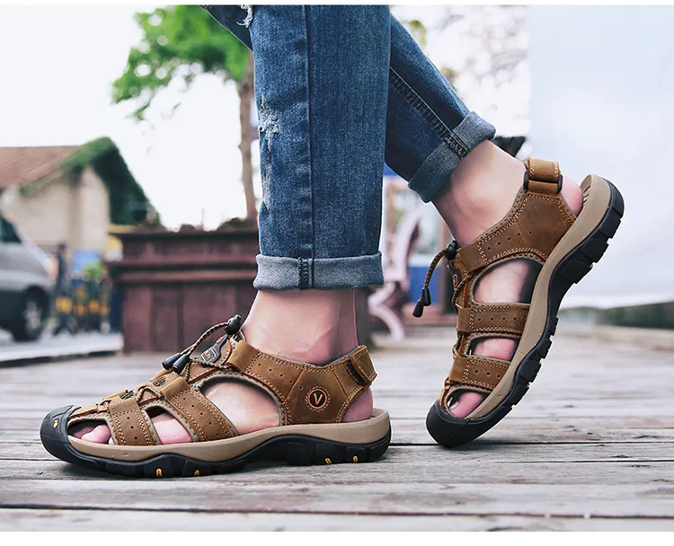 Летние мужские классические сандалии удобная обувь из натуральной кожи Большие размеры 46 мягкие мужские пляжные сандалии в римском стиле