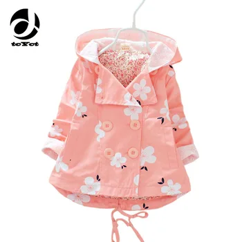 

2016 Kids Jacket Double-breasted Girl Windbreaker Spring Winter Pink Windbreaker Floral Coat Cardigan Hoodies For Girls