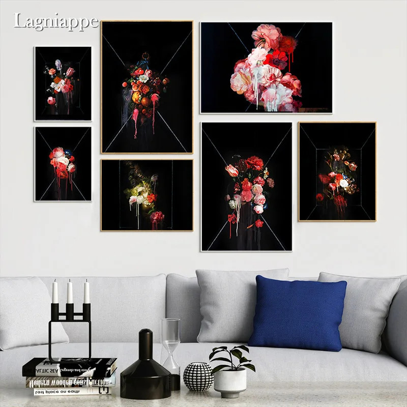 

Black Floral design Aesthetic flower Home Kids Baby living Room Bedroom Decor Print Poster Picture Painting Wall Art Canvas